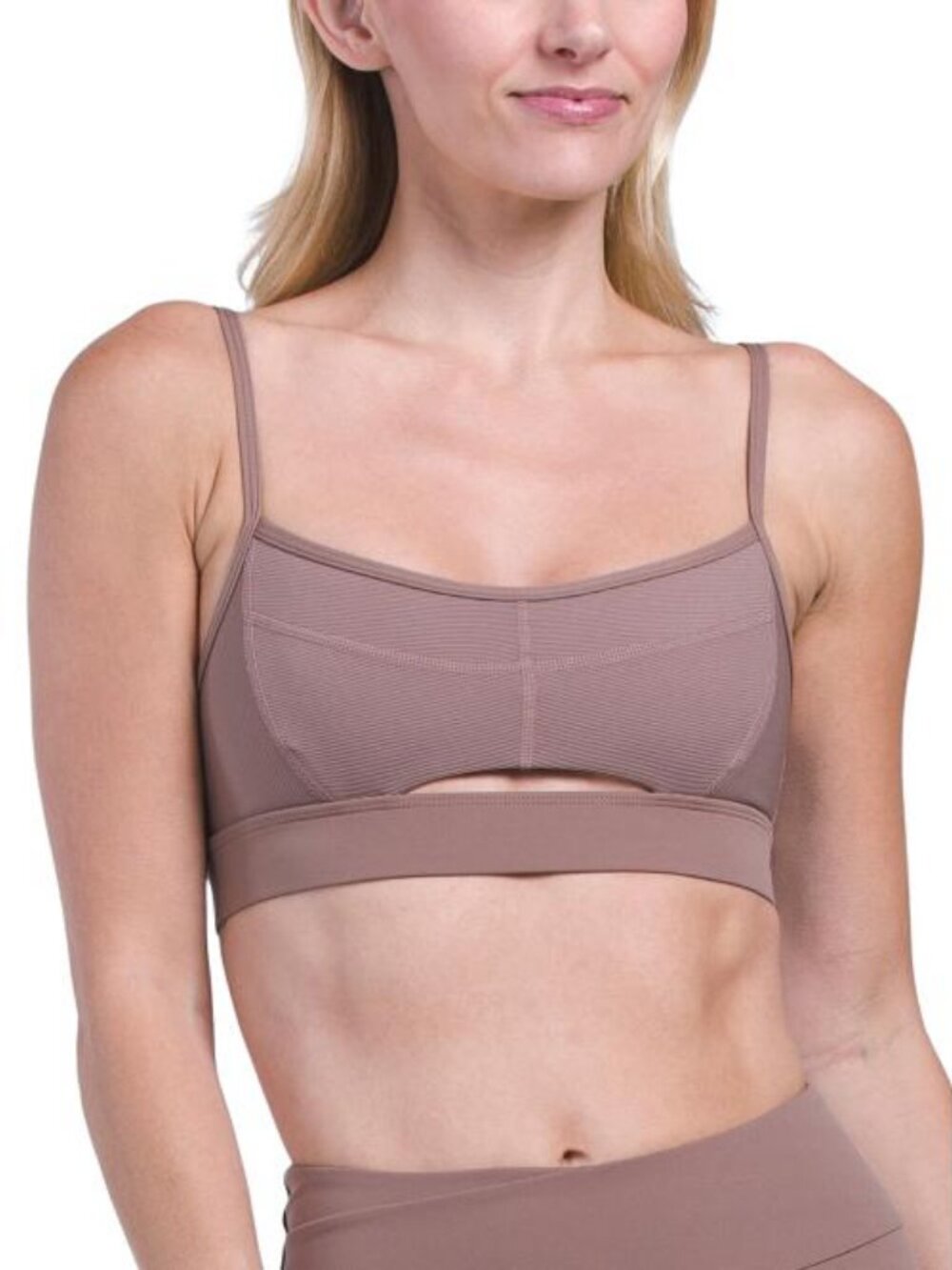 l*space Rush Bra Top with Cutout Adjustable-Strap Ribbed Bralette in Mauve Taupe